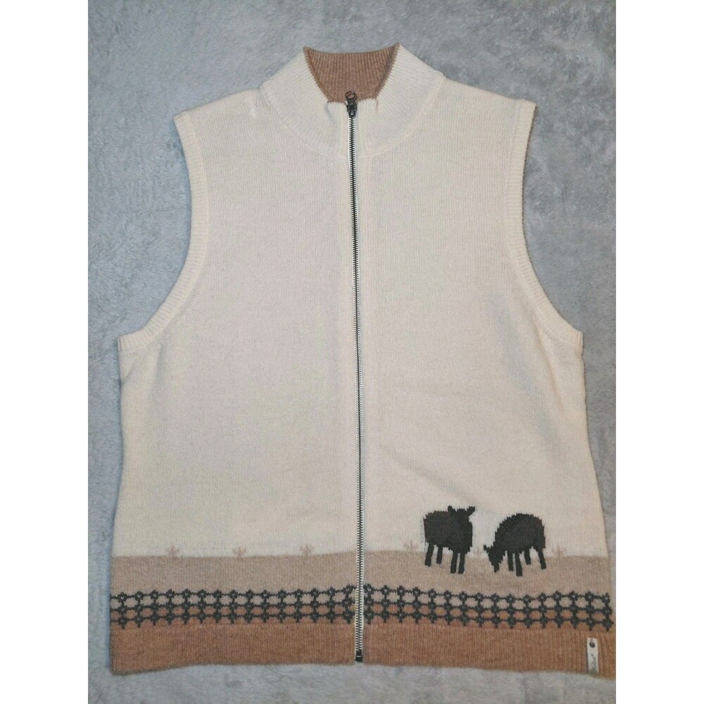 Woolrich Sweater Vest Womens Large Lambswool Full Zip Grazing Sheep Cottagecore